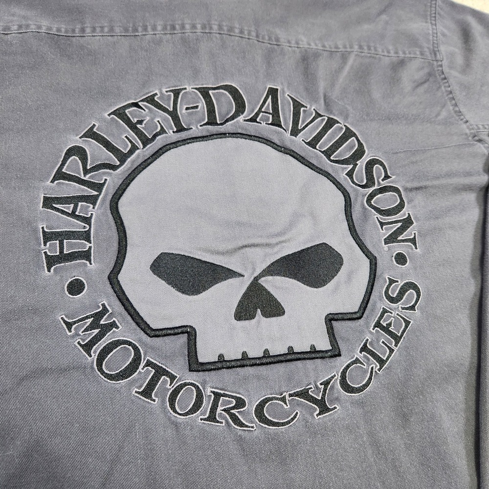 Harley Davidson Shirt Men XL Skull Big Logo Y2K Motorcycle Biker Button Down - Picture 9 of 12